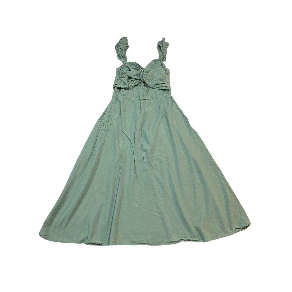 Trixxi Womens Sage Green Linen Blend Twist Front Midi Dress Large 26EK5378RI